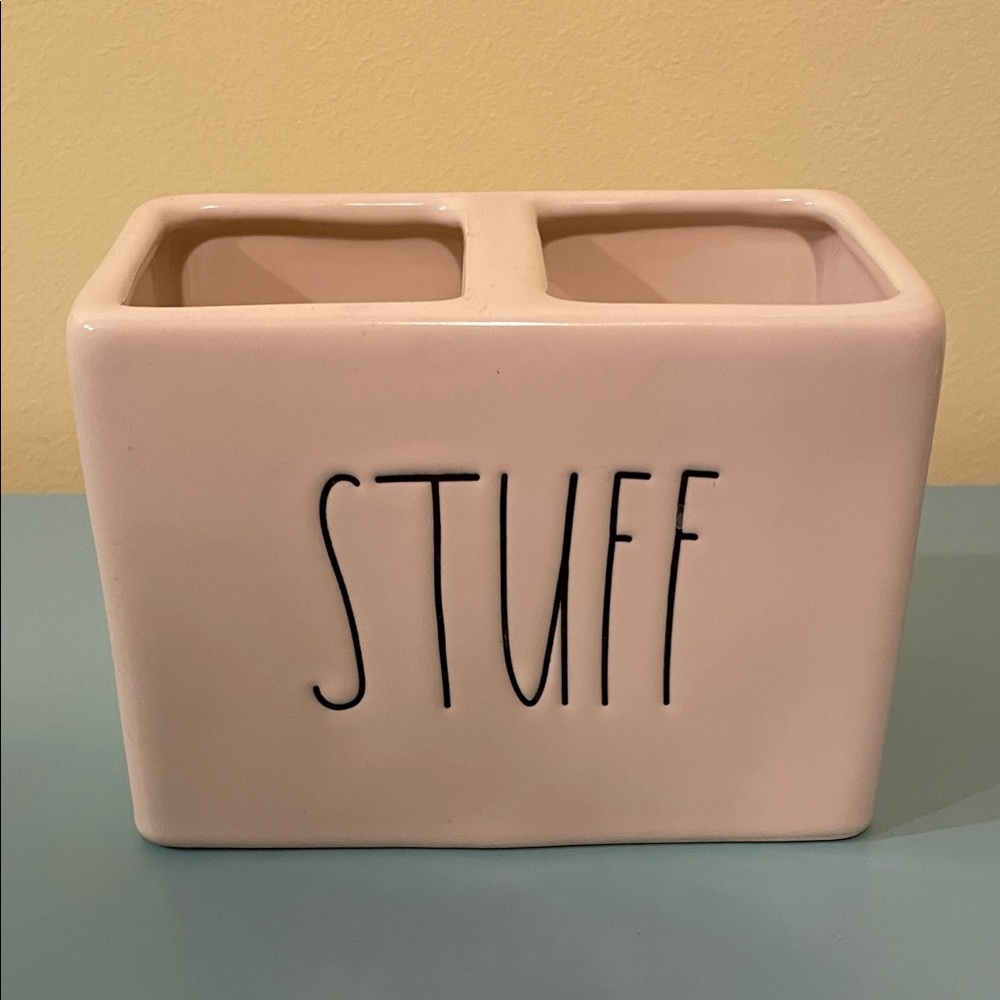 Rae Dunn by Magenta STUFF Double Compartment Organizer Brush Pen Pencil Holder